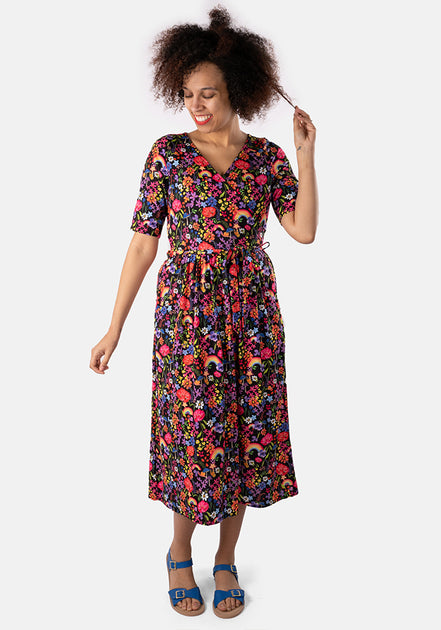 Jacira Garden Rainbows Print Midi Dress