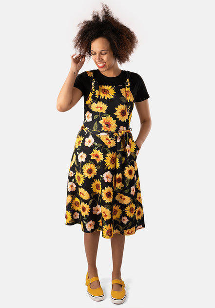 Tamar Black Sunflower Print Pinafore