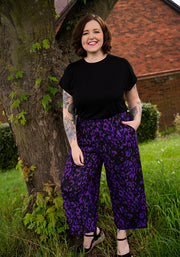 Amari Purple Animal Print Pull On Wide Leg Culotte Trouser