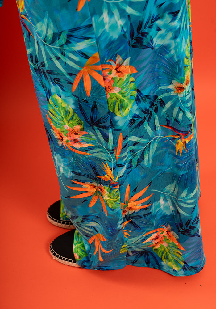 Alani Tropical Leaves Print Cotton Maxi Dress