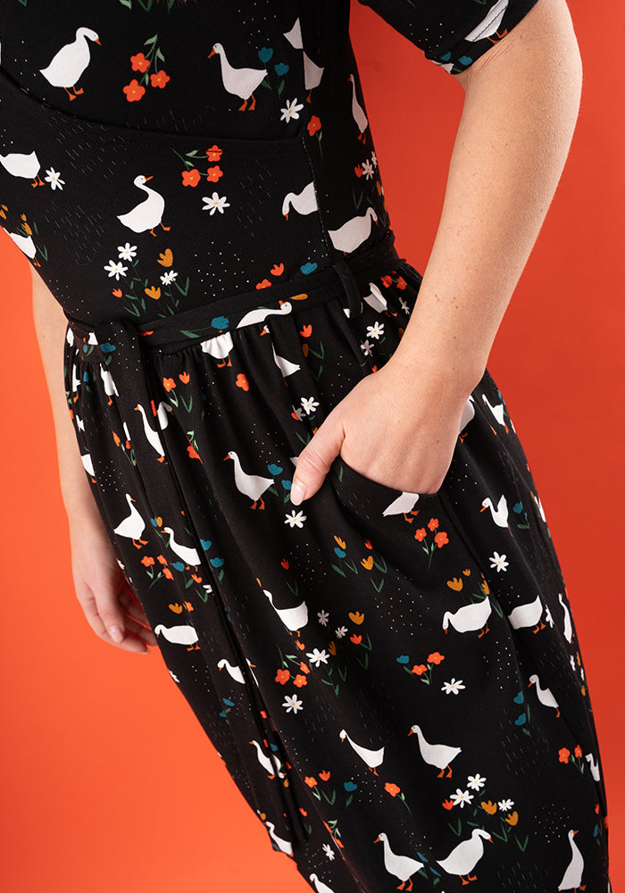 Alwin Garden Duck Cotton Print Midi Dress