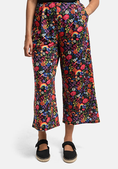 Amari Garden Rainbows Print Pull On Wide Leg Culotte Trouser