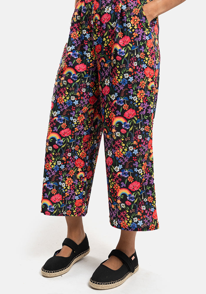 Amari Garden Rainbows Print Pull On Wide Leg Culotte Trouser