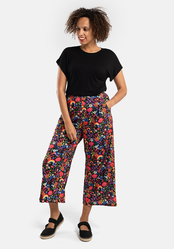 Amari Garden Rainbows Print Pull On Wide Leg Culotte Trouser