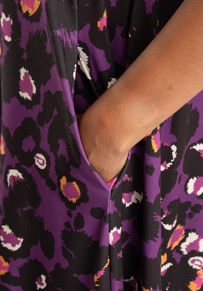 Amber-May Purple Animal Print Trapeze Dress