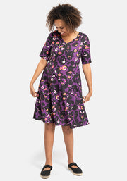 Amber-May Purple Animal Print Trapeze Dress