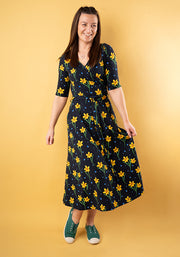 Anara Daffodils Print Cotton Midi Dress