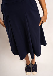 Ann Navy Vintage Box Pleat Swing Skirt