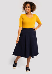 Ann Navy Vintage Box Pleat Swing Skirt