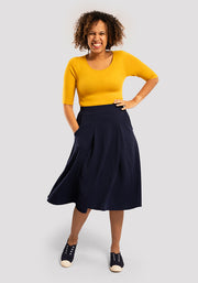 Ann Navy Vintage Box Pleat Swing Skirt