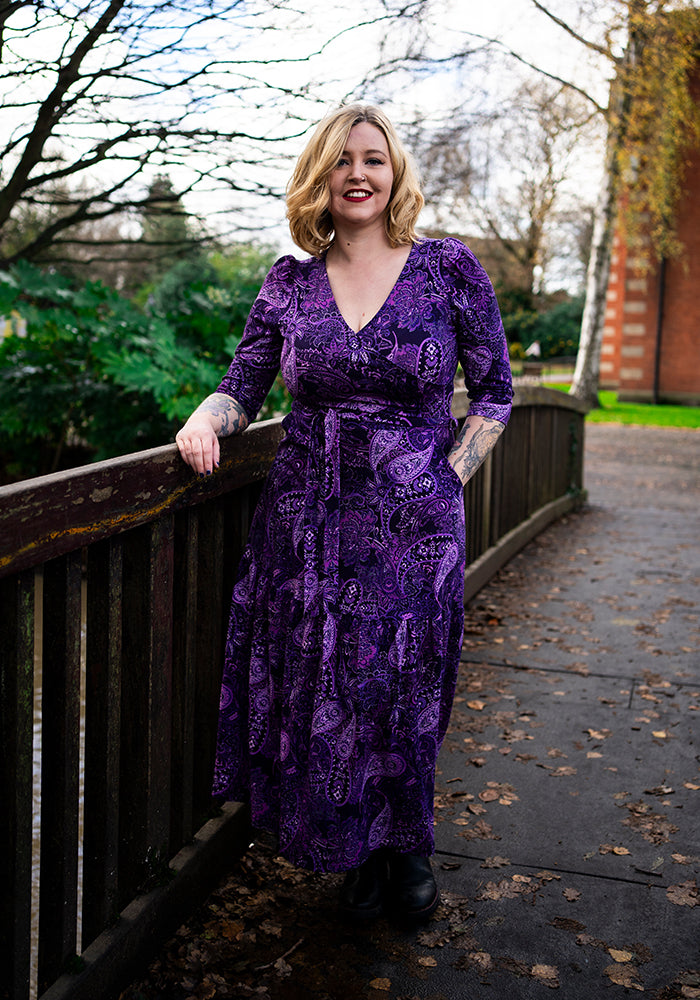 Annalee Purple Paisley Print Cotton Tiered Hem Midaxi Dress