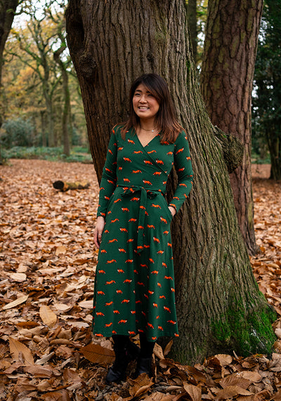 Archer Green Fox Print Cotton Midi Dress