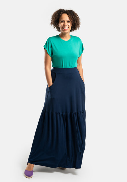 Asa Navy Tiered Hem Maxi Skirt – Popsy Clothing