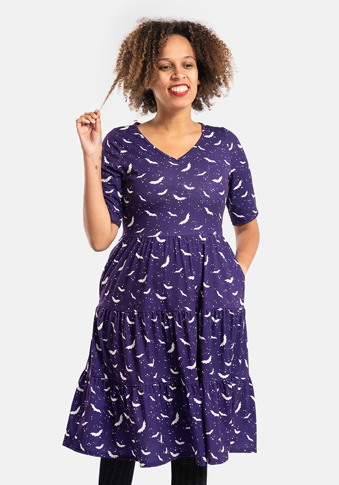 Bertel Bat Print Tiered Hem Dress