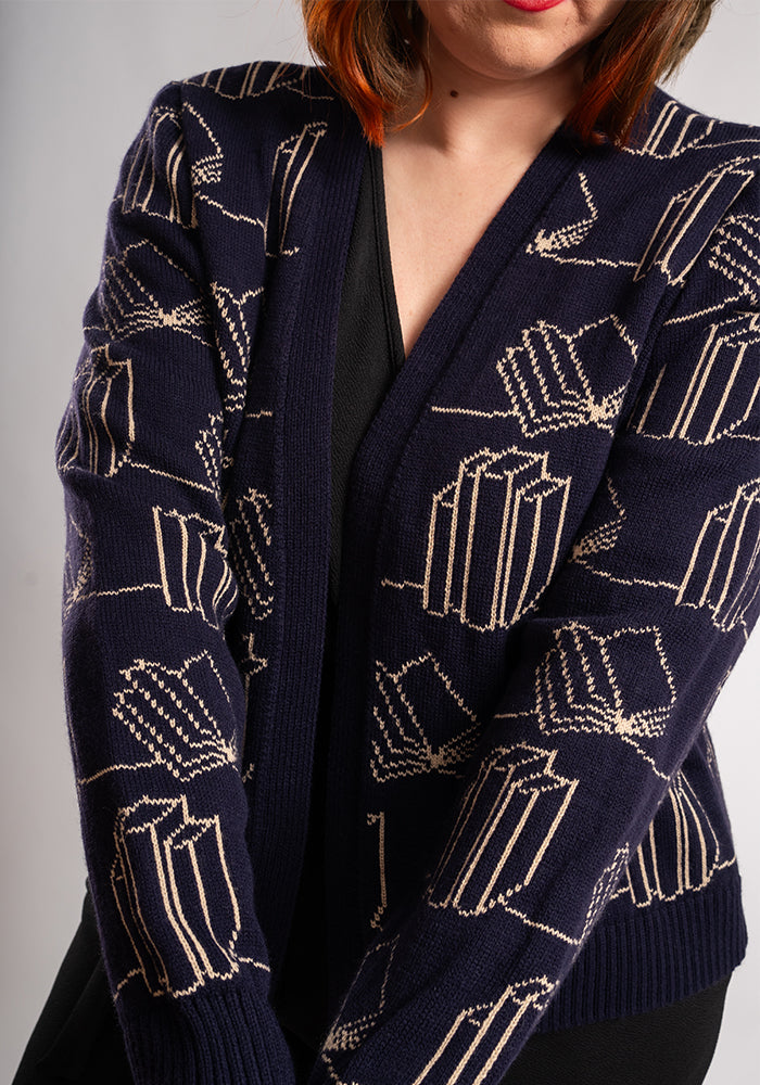 Navy Book Knit Cardigan