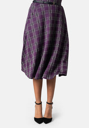 Bridget Purple Tartan Midi A-Line Skirt