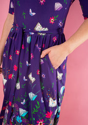 Bronte Purple Book Border Print Cotton Midi Dress