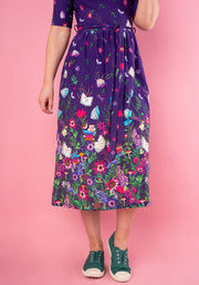 Bronte Purple Book Border Print Cotton Midi Dress