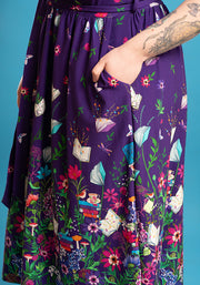 Bronte Purple Book Border Print Cotton Midi Dress