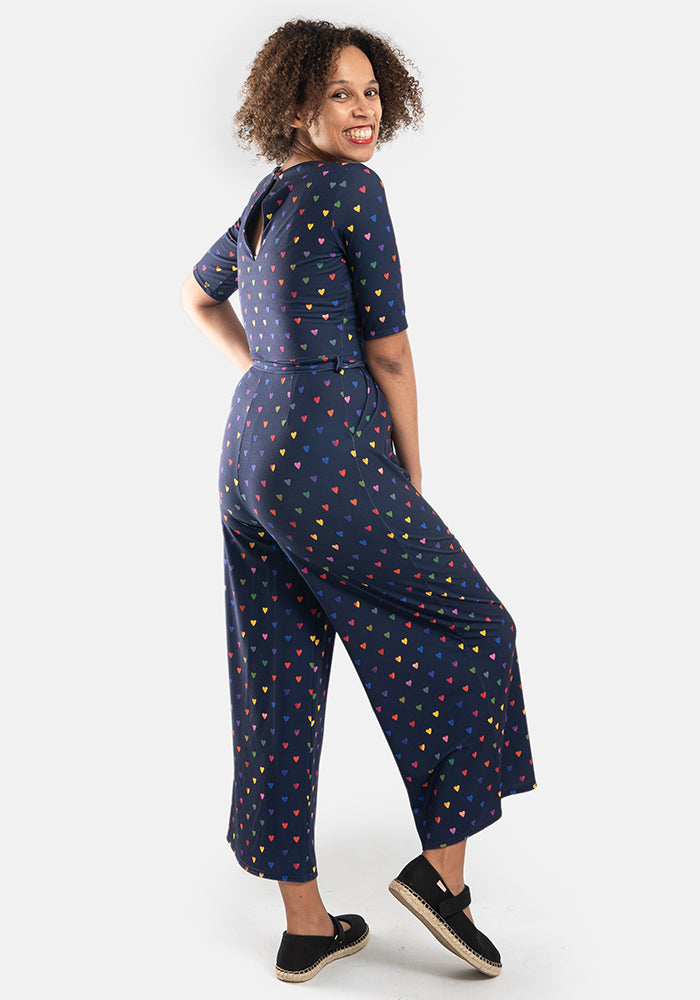 Caris Ombre Hearts Print Culotte Leg Jumpsuit