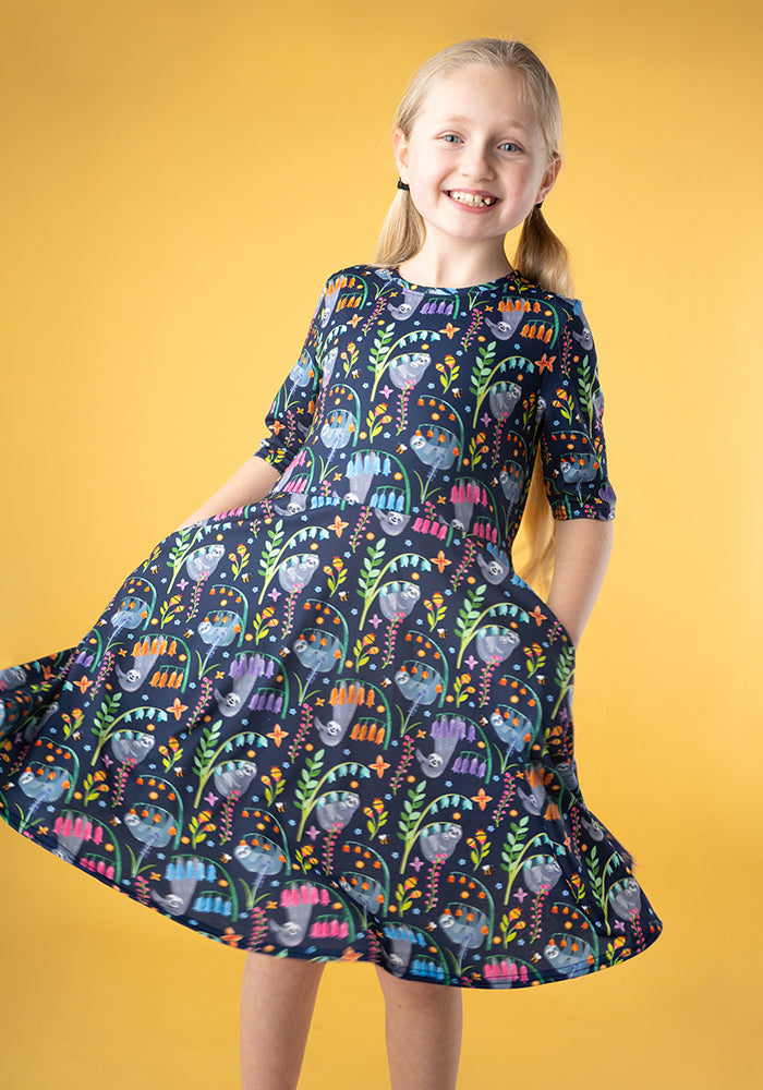 Children's Garden Sloth Print Dress (Ensley)