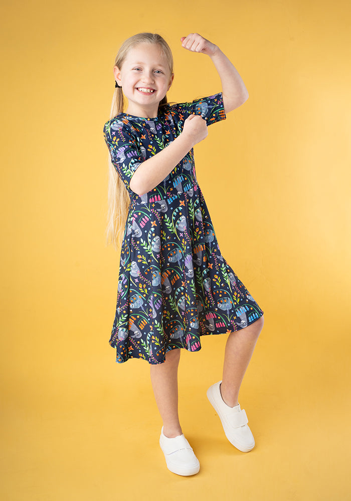 Children's Garden Sloth Print Dress (Ensley)