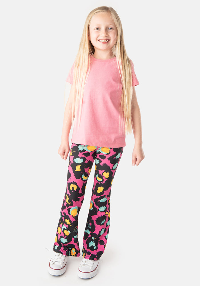 Children's Pink Animal Print Flare Leggings