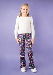 Children's Purple Mushroom Print Flare Leggings