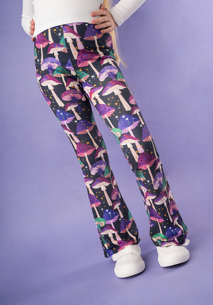 Children's Purple Mushroom Print Flare Leggings