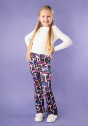 Children's Purple Mushroom Print Flare Leggings