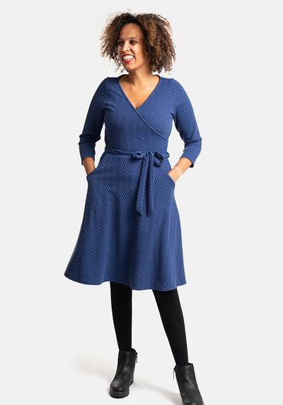 Christa Navy Textured Jacquard Dress