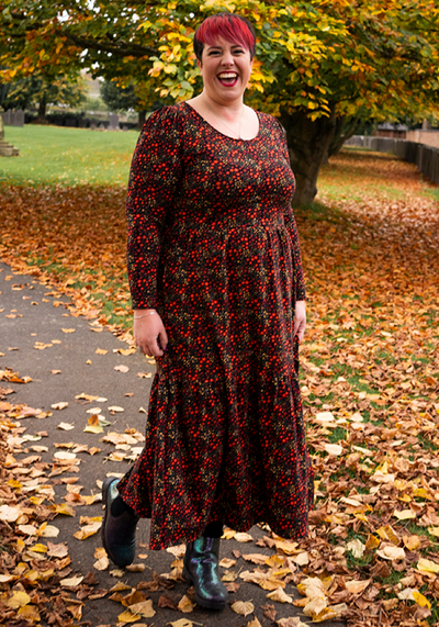 Clemency Orange Ditsy Floral Print Cotton Tiered Hem Midaxi Dress