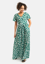 Clora Green Ditsy Print Tiered Hem Maxi Dress