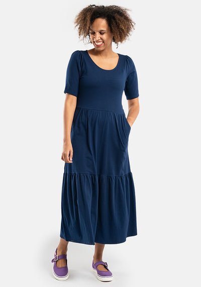 Dara Plain Navy Cotton Midaxi Dress