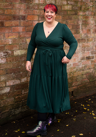 Deana Bottle Green Tiered Hem Midi Dress