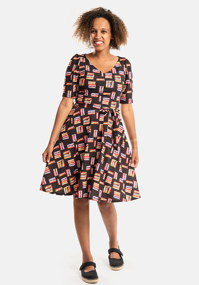 Dorian Book Print Full Skirt Dress