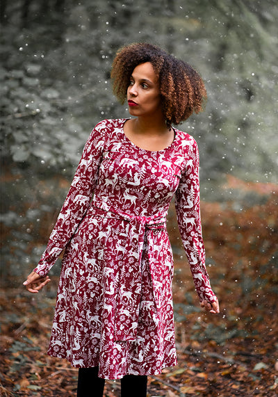 Natale Red Winter Woodland Print Cotton Dress