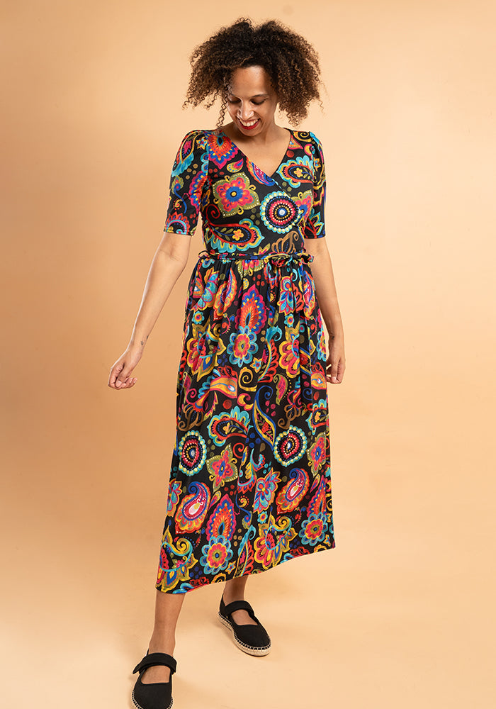 Elisa Painted Paisley Print Midaxi Dress