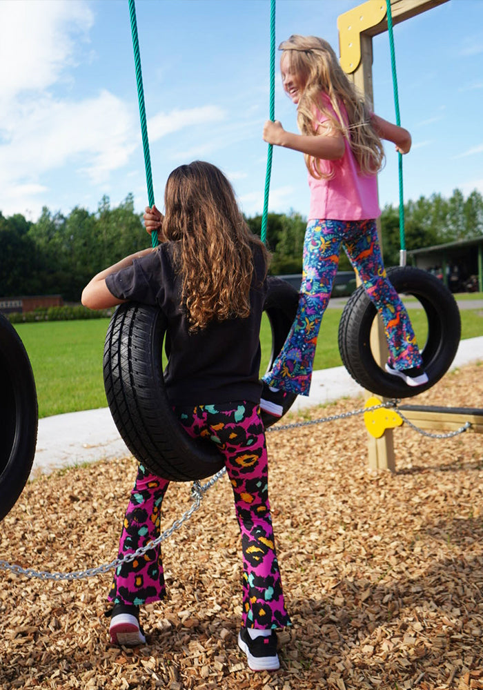 Children's Pink Animal Print Flare Leggings