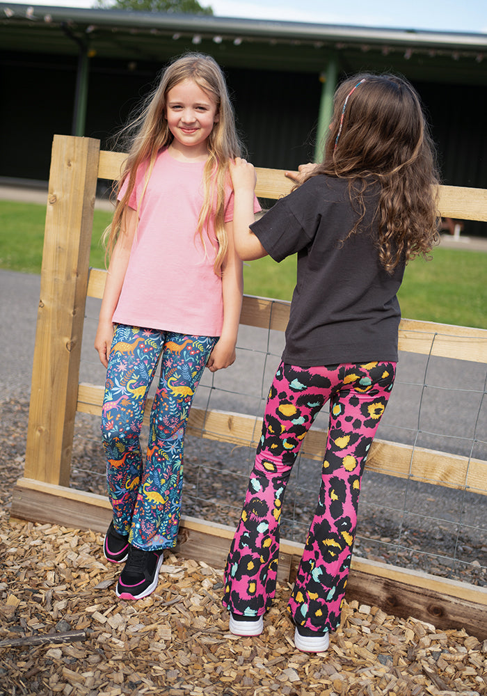 Children's Pink Animal Print Flare Leggings