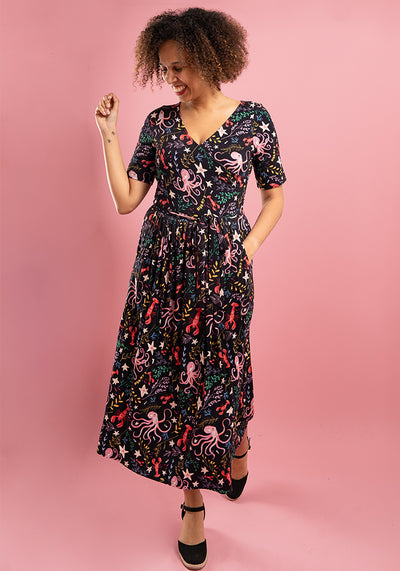 Galena Octopus Print Viscose Midi Dress