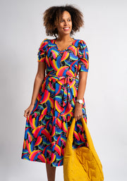 Hadleigh Retro Rainbow Print Midi Dress