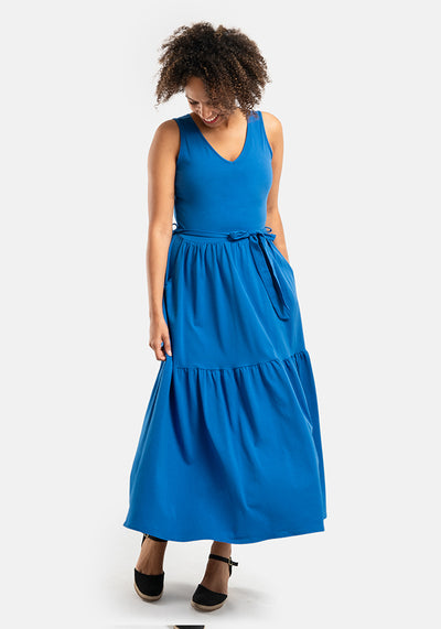 Izzie Sea Blue Cotton Midaxi Dress