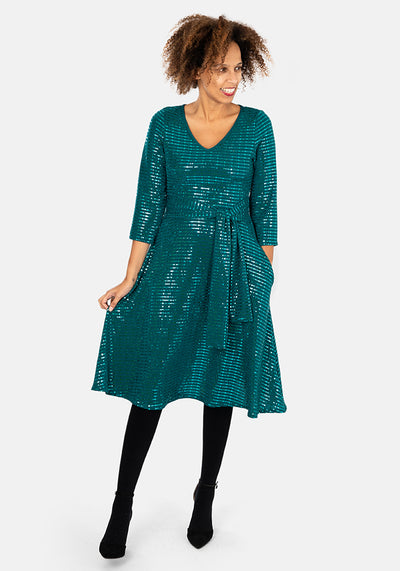 Kristin Emerald Sequin Below The Knee Dress