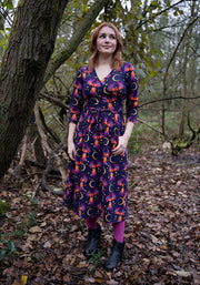 Lark Purple Phoenix Print Cotton Midi Dress