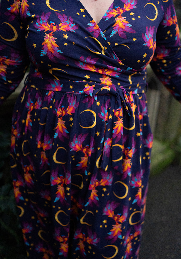 Lark Purple Phoenix Print Cotton Midi Dress