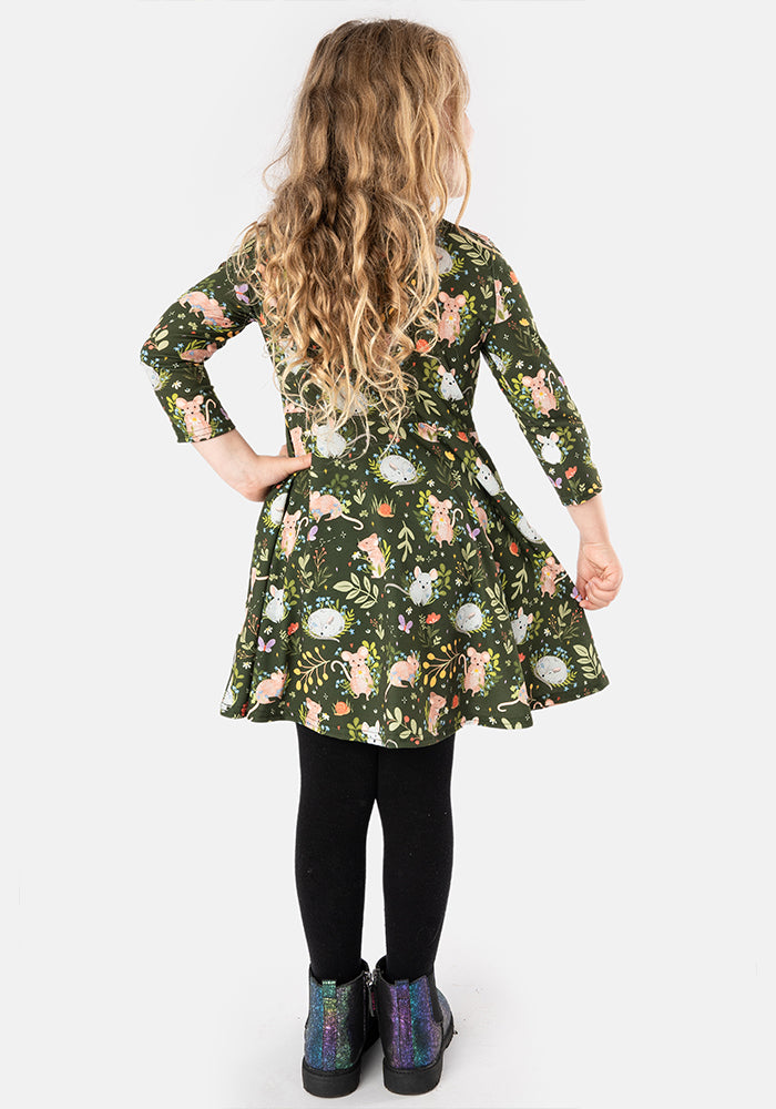 Children's Autumn Mice Print Dress (Layla)