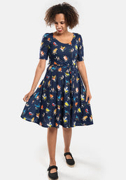 Leonora Birds Print Full Skirt Dress