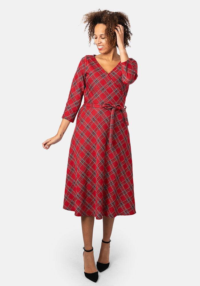 Red plaid deals midi dress