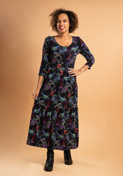 Medusa Berries and Snakes Print Tiered Hem Cotton Midaxi Dress